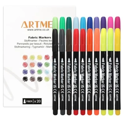 Afbeelding van ARTME 20 kleuren textielstiften, permanente inkt voor tekenen op katoen, T shirts, tassen, heldere kleuren, kleurecht