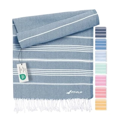 Afbeelding van Hamamdoek van 100% gerecycled katoen, duurzaam en natuurlijk, saunahanddoek, strandhanddoek, badhanddoek, yogahanddoek, petrol, 100 x 200 cm