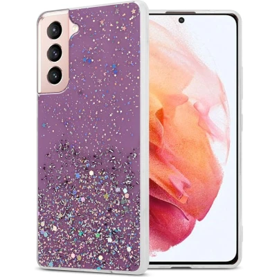 Afbeelding van Cadorabo Hoesje geschikt voor Samsung Galaxy S21 5G in Paars met Glitter Beschermhoes van flexibel TPU silicone fonkelende glitters Case Cover Etui