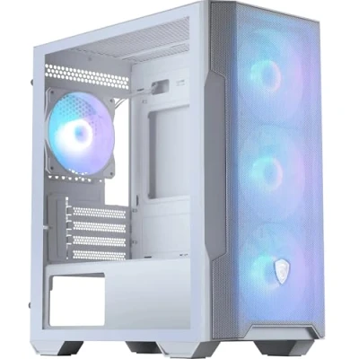 Image de MSI MAG FORGE M100R Tour microATX jeux panneau latéral fenêtré (verre trempé) pas d&#039;alimentation (ATX) blanc USB/Audio