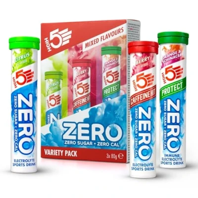 Afbeelding van HIGH5 ZERO Elektrolyten Bruistabletten Variety Pack met 3 Functionele Formules Suikervrij 3x20 Stuks Voor Hydratatie, Focus &amp; Weerstand