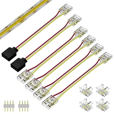 Afbeelding van PAUTIX CCT COB LED Strip Connector Kit, verstelbaar 4 polig 10mm brede connectoren, transparante middenstekkers zonder opening en dubbele verlengdraden van 10 cm