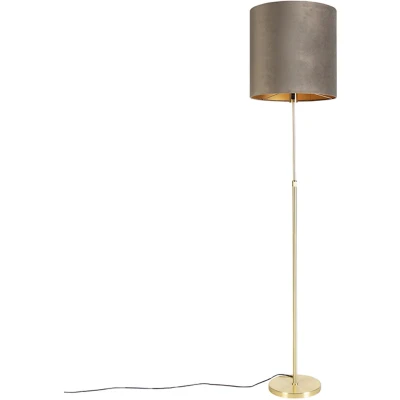 Afbeelding van QAZQA Vloerlamp goudmessing met velours kap taupe 4040 cm Parte