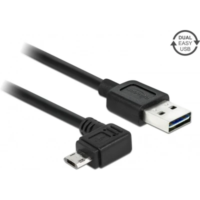 Afbeelding van Easy Micro USB haaks (links/rechts) naar A kabel USB2.0 tot 2A / zwart 3 meter