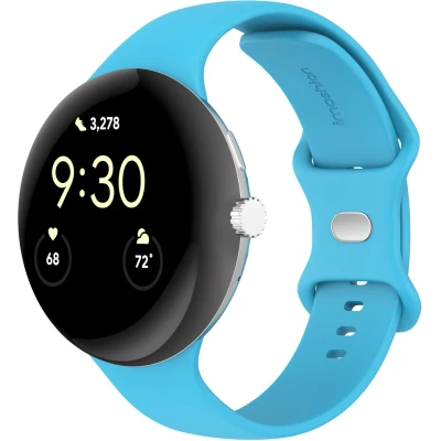 Afbeelding van imoshion Bandje Geschikt voor Google Pixel Watch 3 45 mm Maat S Siliconen band zilver knoopje Blauw
