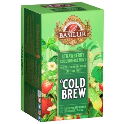 Afbeelding van BASILUR Cold Brew Vruchtenthee met Aardbei , Komkommer en Muntsmaak, Thee in Zakjes 20 x 2 g