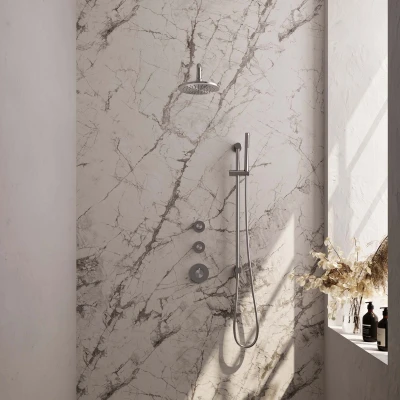 Afbeelding van Brauer Brushed Edition Regendouchesets inbouw hoofddouche 20cm Wandarm glijstang met inbouwdeel Gladde knoppen handdouche Staaf 1 stand
