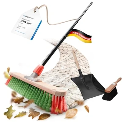 Afbeelding van Straatbezem met handvat, paardenhaar, 1 tuinbezem + schep, paardenhaar