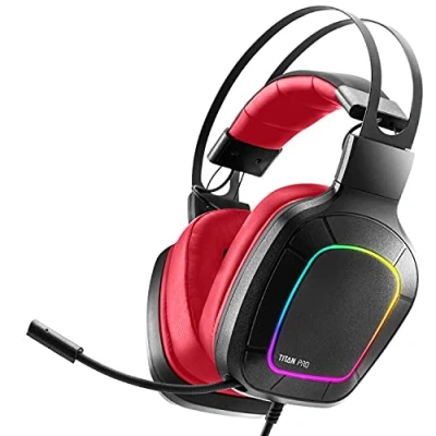 Afbeelding van NITHO TITAN Gaming headset met 7.1 surround sound voor PC/PS4/PS5, omnidirectionele microfoon en RGB multi effect licht, 50 mm driver Rood