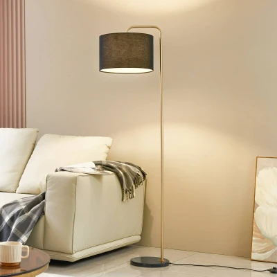 Afbeelding van Vloerlamp Lindby, zwart/goud, marmer, 153cm