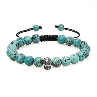 Afbeelding van COAI Armband met bedels, schedel, Steen, verstelbaar, heren en dames, Afrikaans Turkoois