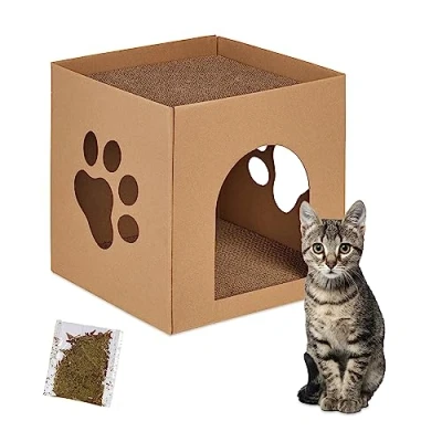 Afbeelding van Relaxdays kattenhuis karton krabplank kat kattenmeubel kartonnen kattenmand stabiel