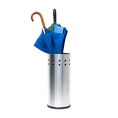 Afbeelding van Relaxdays paraplubak rvs met lekbak ronde parapluhouder metaal paraplustandaard modern