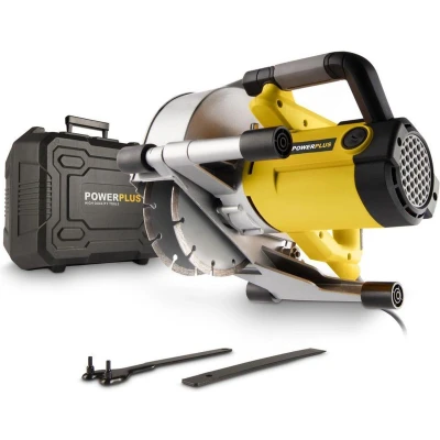 Afbeelding van Powerplus POWX0650 Muurfrees Sleufmachine Sleuvenfrees 1800W 2x Ø150mm Softstart Zaagbladen verstelbaar Incl. gereedschapskoffer, 2 diamantzaagbladen en stofzuigadaptor