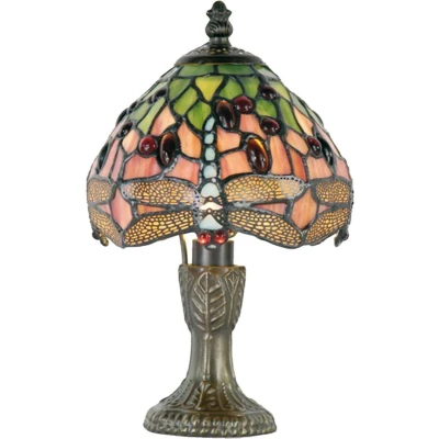 Afbeelding van Clayre &amp; Eef Tiffany Tafellamp Ø 16x25 cm Groen Bruin Glas Libelle