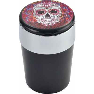 Afbeelding van Auto Asbak Calavera Mix 2 Met Ledverlichting Kleur 12 x 8 cm