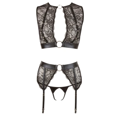 Afbeelding van Cottelli Collection Bondage Jarretel Set met Hand Boeien voor Onderdanig Genot Maat XL Zwart