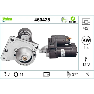 Afbeelding van VALEO 460425 Startmotor 12 1,4 11 PEUGEOT: Partner I Van, 206 Hatchback, II CITROËN: Berlingo II, / First Van
