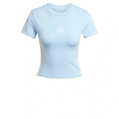 Afbeelding van adidas Sportswear Essentials Stripes SLIM Tshirt print Glow blue white, Dames, Maat: XXS, white