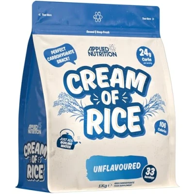 Afbeelding van Applied Nutrition Cream of Rice hoogwaardig koolhydraatsupplement, energiebron voor ontbijt en snacks, licht verteerbaar, suikerarm, vetarm, veganistisch (1 kg,