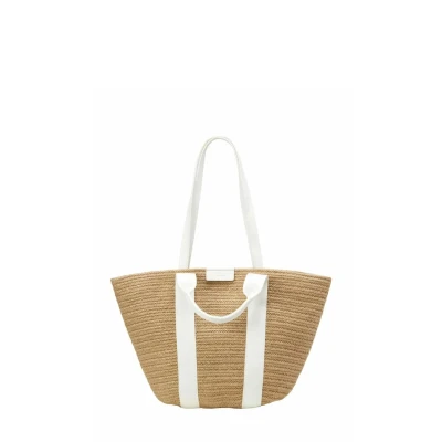 Afbeelding van Marc O&#039;Polo Marte Shopper White Cotton Lichtbruin