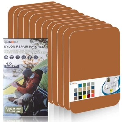 Afbeelding van Cahomo 12 stuks nylon reparatiepleisters, zelfklevend, waterdicht, 20 x 10 cm, voor jassen, tenten, bovenkleding, lichtbruin
