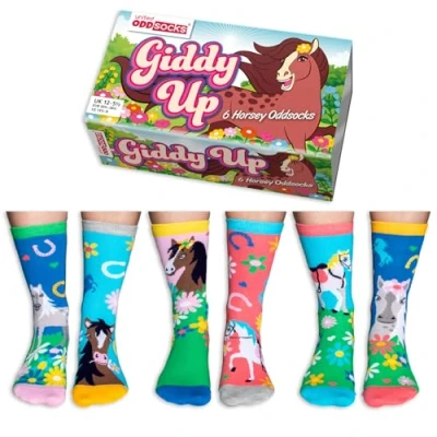 Afbeelding van Oddsocks Paarden Giddy Up Meisjessokken Mismatched Multipack MAAT 30 38