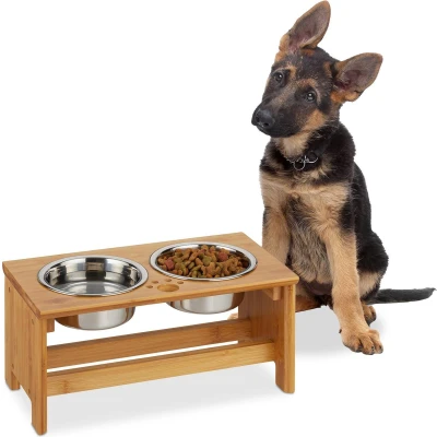 Afbeelding van Relaxdays voerbak hond met standaard hondenvoerbak drinkbak eetbak voederbak rvs