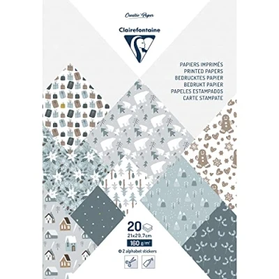 Afbeelding van Clairefontaine 95282C Blok met 20 vellen, motief Kerstmis, fleece, formaat A4 (21 x 29,7 cm), 160 g/m², 2 snijlabelvellen + creatief idee, scrapbooking papier, creatieve vrije tijd