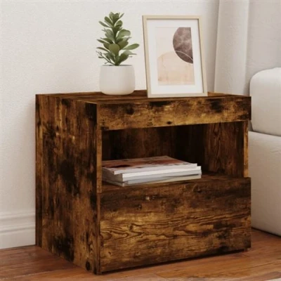 Afbeelding van Nachtkastjes met LED verlichting 2 st 50x40x45 cm gerookt eiken