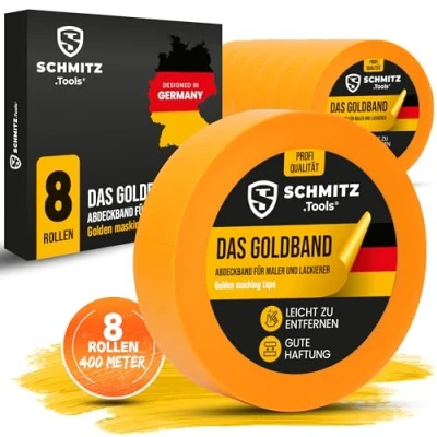 Afbeelding van SCHMITZ.Tools Goldband 8 stuks afdektape voor professionele schilders (30 mm x 50 m) schilderwerkzaamheden en renovaties afplakband schilderen, lakken plakband