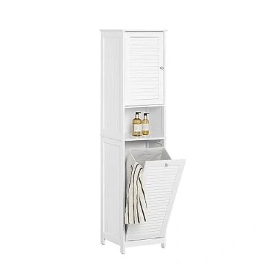 Afbeelding van SoBuy badkamermeubel, hoge toiletkast, opbergkast met 1 deur, lade en afneembare wasmand, 40 x 37 170 cm, BZR124 DG
