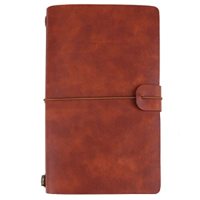 Afbeelding van Hilitand Reisdagboek, klassiek 5 kleuren PU lederen notitieboek, gepersonaliseerd dagboek, navulbaar notitieblok (bruin)