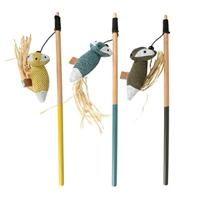 Afbeelding van D&amp;d Home Speelgoed Voor Dieren Kat Rocco Speelhengel Vosjes 35cm Gemengde Kleuren 1st