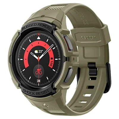Afbeelding van Spigen Rugged Armor Pro beschermhoes met armband, compatibel Galaxy Watch 5 45 mm vintage kaki