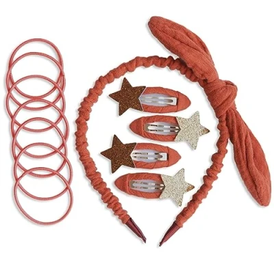 Afbeelding van Papierdrachen Speciale haaraccessoireset met haarband, haarspeldjes pailletten, haarelastiekjes gecombineerd hoogwaardige chiffonstof, rood