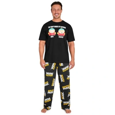 Afbeelding van South Park Pyjama voor heren, lang, humoristisch, pyjamaset katoen, grappig, maten jongeren, volwassenen, M 3XL, Zwart/Geel