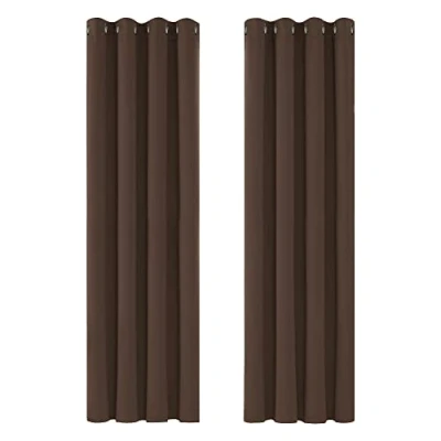 Afbeelding van Deconovo Thermisch geïsoleerde verduisteringsgordijnen, modern design met oogjes, voor jongensslaapkamer, 140 x 280 cm (b h), bruin, 2 stuks