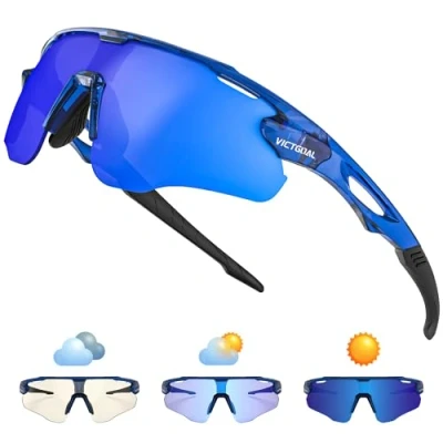 Afbeelding van Victgoal Fotochromische fietsbril voor dames en heren, TR90 montuur, fietszonnebril met UV bescherming, sportbril hardlopen fietsen (marineblauw)