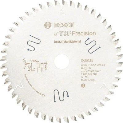 Image de BOSCH 2608642388 Lame de scie circulaire Top Precision Best for Multi Material, 165 x 20 1.8 mm, 48T