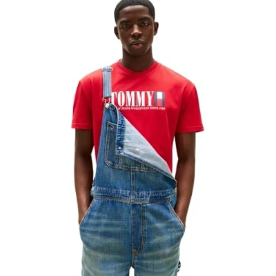 Image de Tommy Jeans T shirt à manches courtes pour homme Motif drapeau Coupe droite, Rouge (rouge saphir), XXL