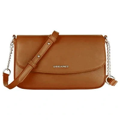 Afbeelding van David Jones Kleine schoudertas voor dames telefoontas van hard PU leer handtas gedragen schouder portemonnee rechthoekige tas avondtas winkelen stad mode, Cognac bruin