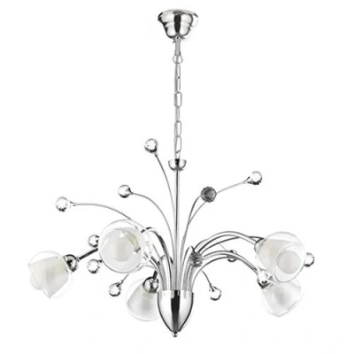 Afbeelding van ONLI Kroonluchter, 5 lampen, verchroomd, met kristallen bollen, wit, transparant, chroom