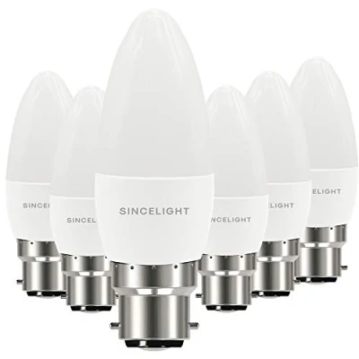 Afbeelding van B22 LED kaarslamp B35 met melkachtige diffuser, 5 W, koudwit, 6500 K &amp; RA≈92, hoge kleurweergave, 500 lumen, komt overeen 50 niet dimbaar, BC bajonet, 6 stuks