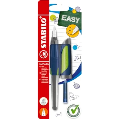 Afbeelding van STABILO EASYbuddy Ergonomische Vulpen Staalblauw/Lime L Punt Voor Linkshandigen