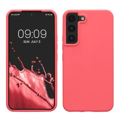Afbeelding van kwmobile telefoonhoesje geschikt voor Samsung Galaxy S22 Hoesje met siliconen coating Smartphone case in neon koraal