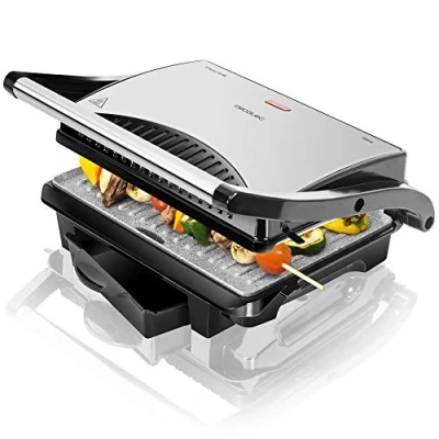 Afbeelding van Cecotec Rock&#039;nGrill 1000W elektrische grill, RockStone antiaanbaklaag, zwevende bovenplaat, vetbak, 25,5 x 29,5 10 cm, staal/zwart