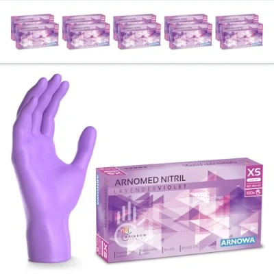 Afbeelding van ARNOMED Paarse wegwerphandschoenen, nitril handschoenen, maat XS, wegwerphandschoen 2000 stuks (20 dozen), poedervrij en latexvrij, wegwerphandschoenen in S, M, L XL