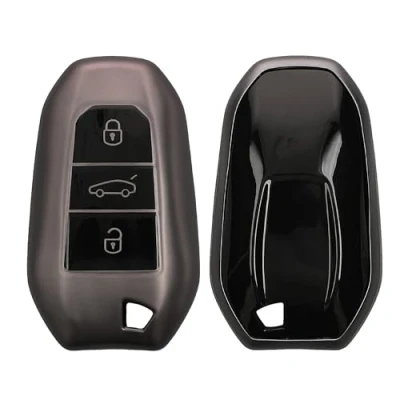 Afbeelding van kwmobile autosleutel hoesje geschikt voor Peugeot Citroen 3 knops Smartkey (alleen Keyless Go) hoes TPU behuizing Beschermende auto sleutel case Sleuteletui in mat zwart /