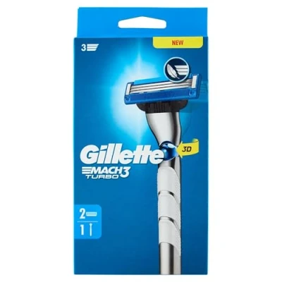 Image de Gillette Mach3 Turbo Rasoir Pour Homme, 1 Manche, 2 Recharges De Lames, Avec Bande Lubrifiante Une Glisse Fluide Et NOUVEAU Revêtement Lame Conçu Réduire La Pression Sur Peau